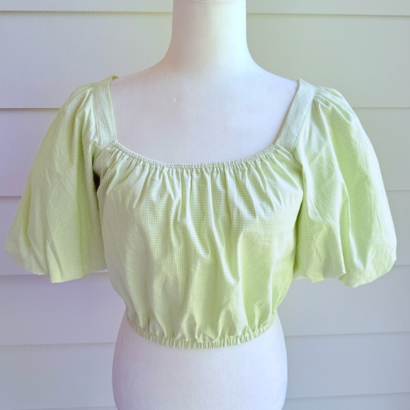 Copper Key Gingham Green Cropped Top with Puff Sleeves Size Small - Picture 11 of 11